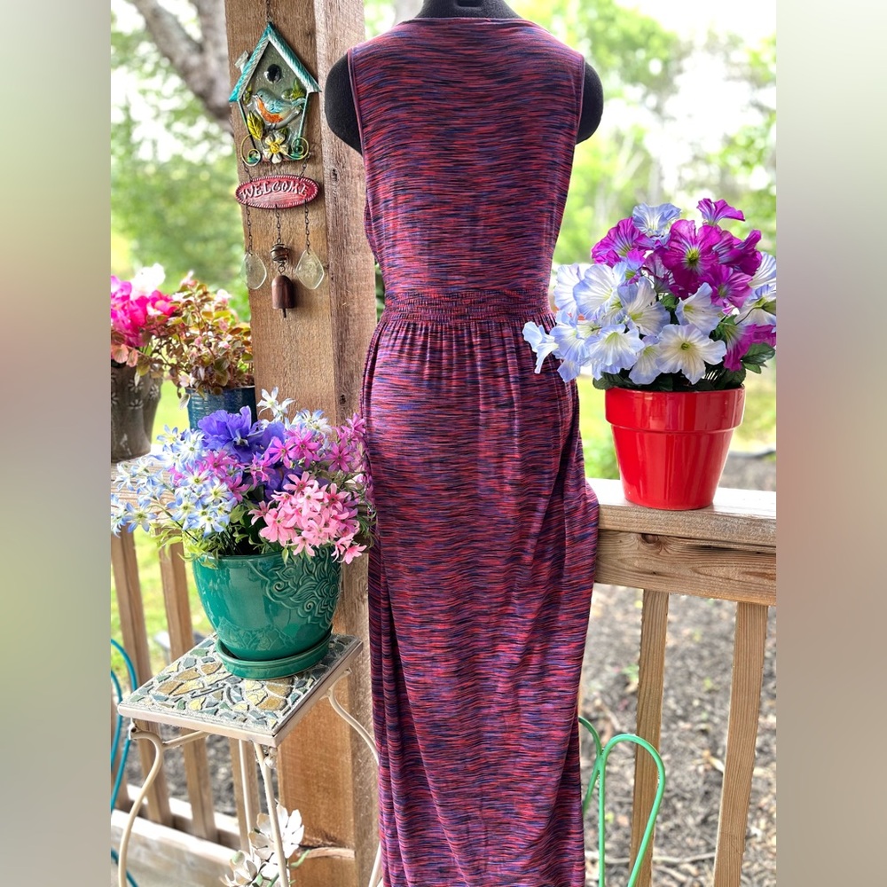 Spense Red Multi-Color Streaked Pattern Sleeveles… - image 4